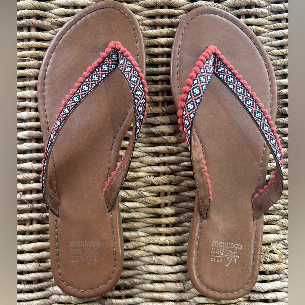 Montego Bay Club Women’s Coral and Brown Braided Women's Sandals Size 9